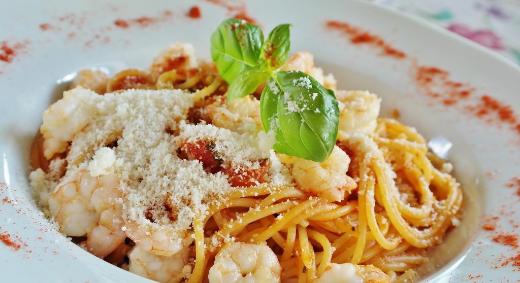 Spaghetti on a plate.