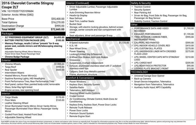 2016 Chevrolet Corvette 2LT