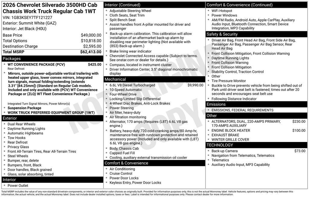 2026 Chevrolet Silverado 3500 HD Chassis Cab Work Truck