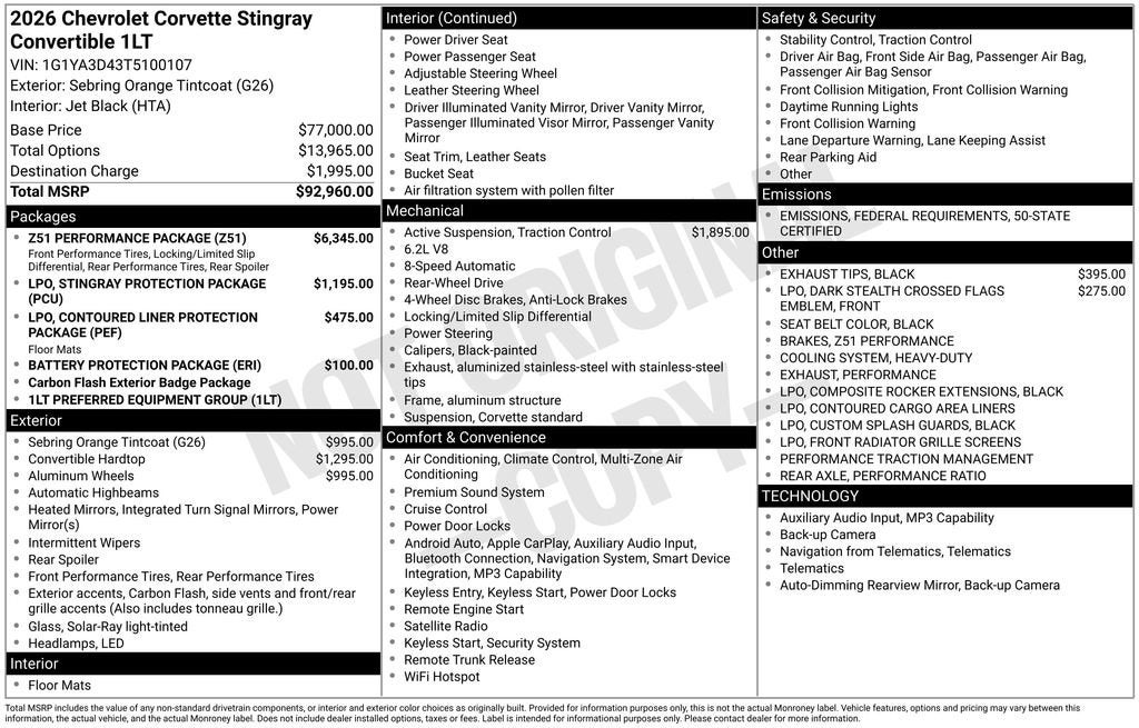 2026 Chevrolet Corvette Stingray 1LT